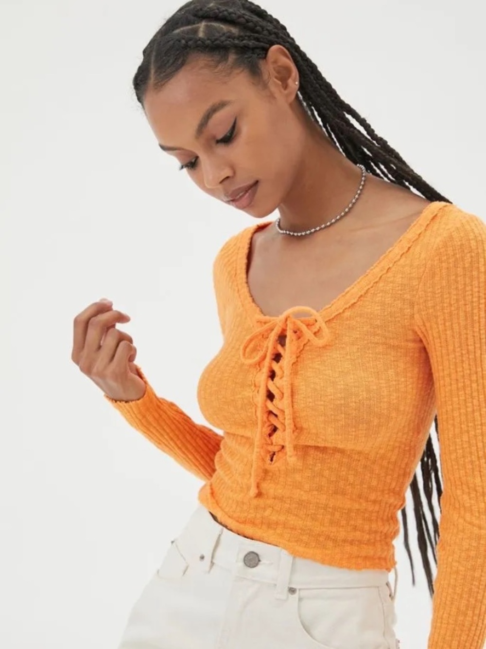 Urban Outfitters Mare Lace-Up Long-Sleeve Top